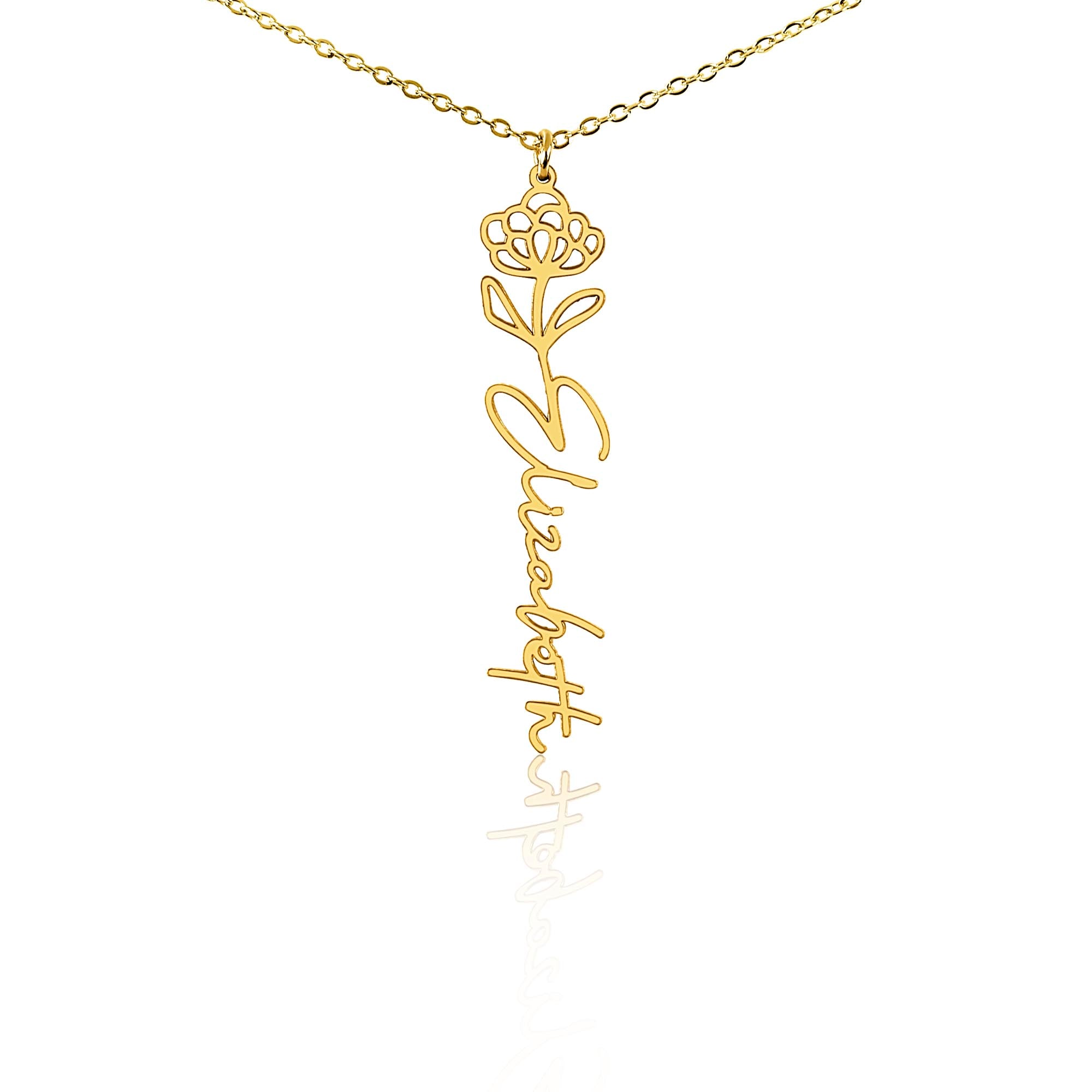 Custom Name Necklace with Birth Month Flower