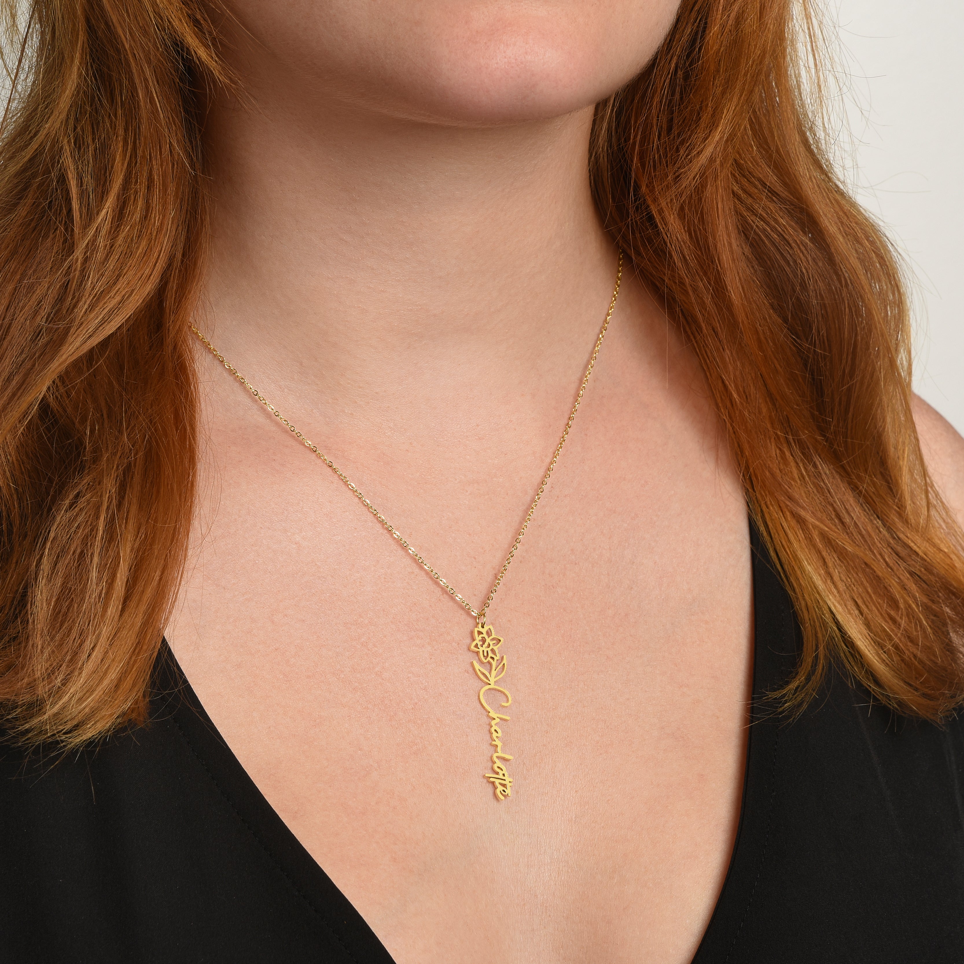 Custom Name Necklace with Birth Month Flower