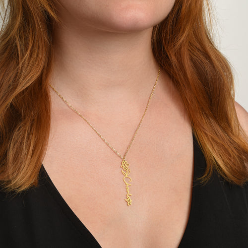 Custom Name Necklace with Birth Month Flower